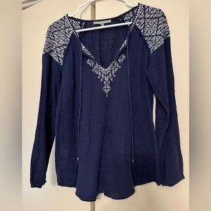 Lightweight blue embroidered detail top